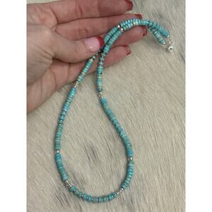 Native American Sterling Silver Navajo Pearl Blue Sea Jasper HEISHI Necklace 18”